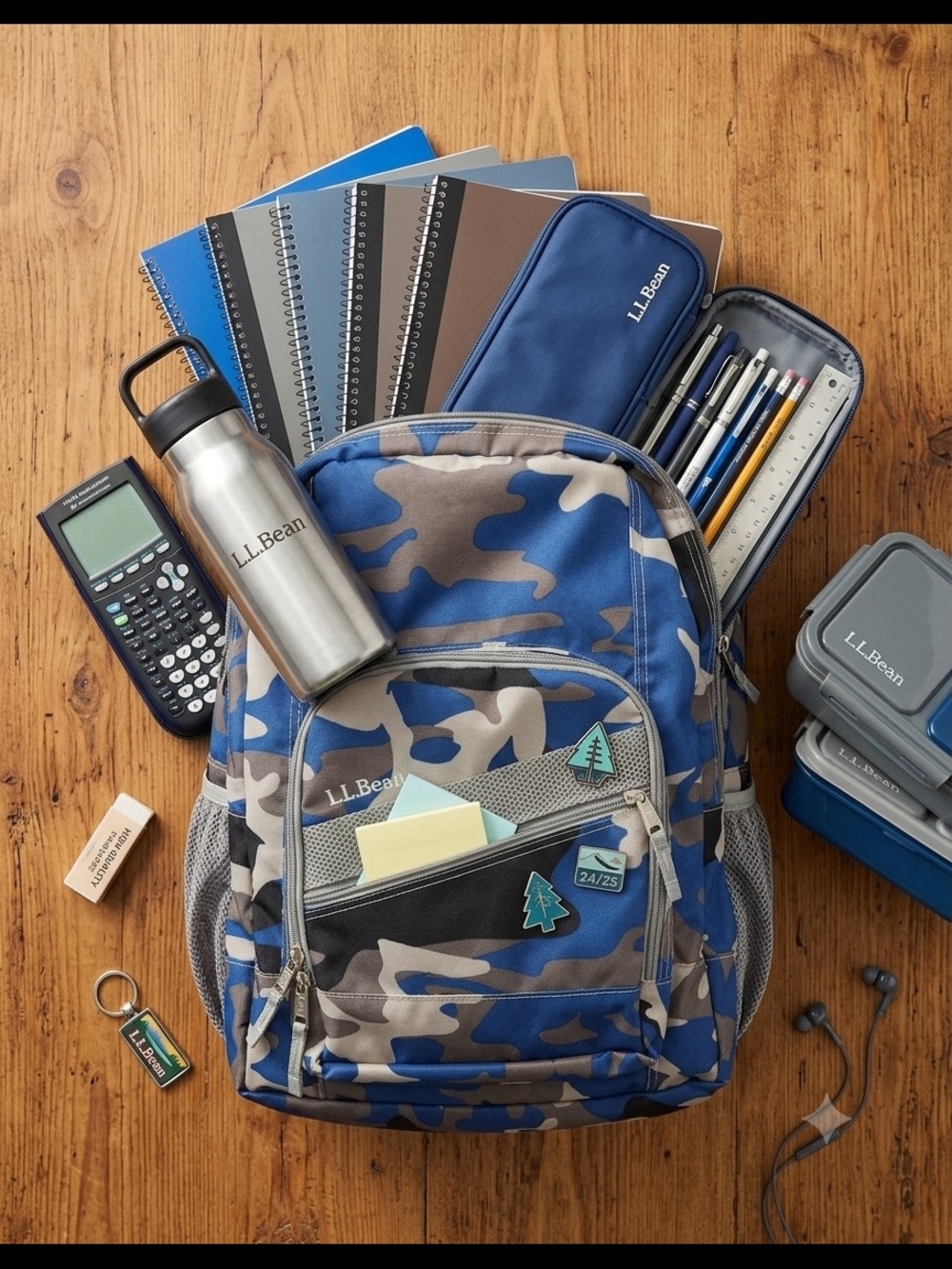 L.L.Bean Blue and Gray Camo Backpack with Organizer Pockets